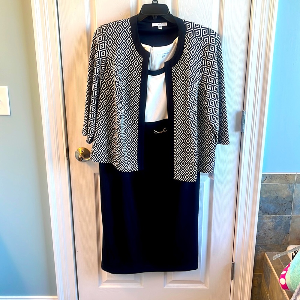 Size 20, Navy and white dress and jacket, poly spandex, NWT